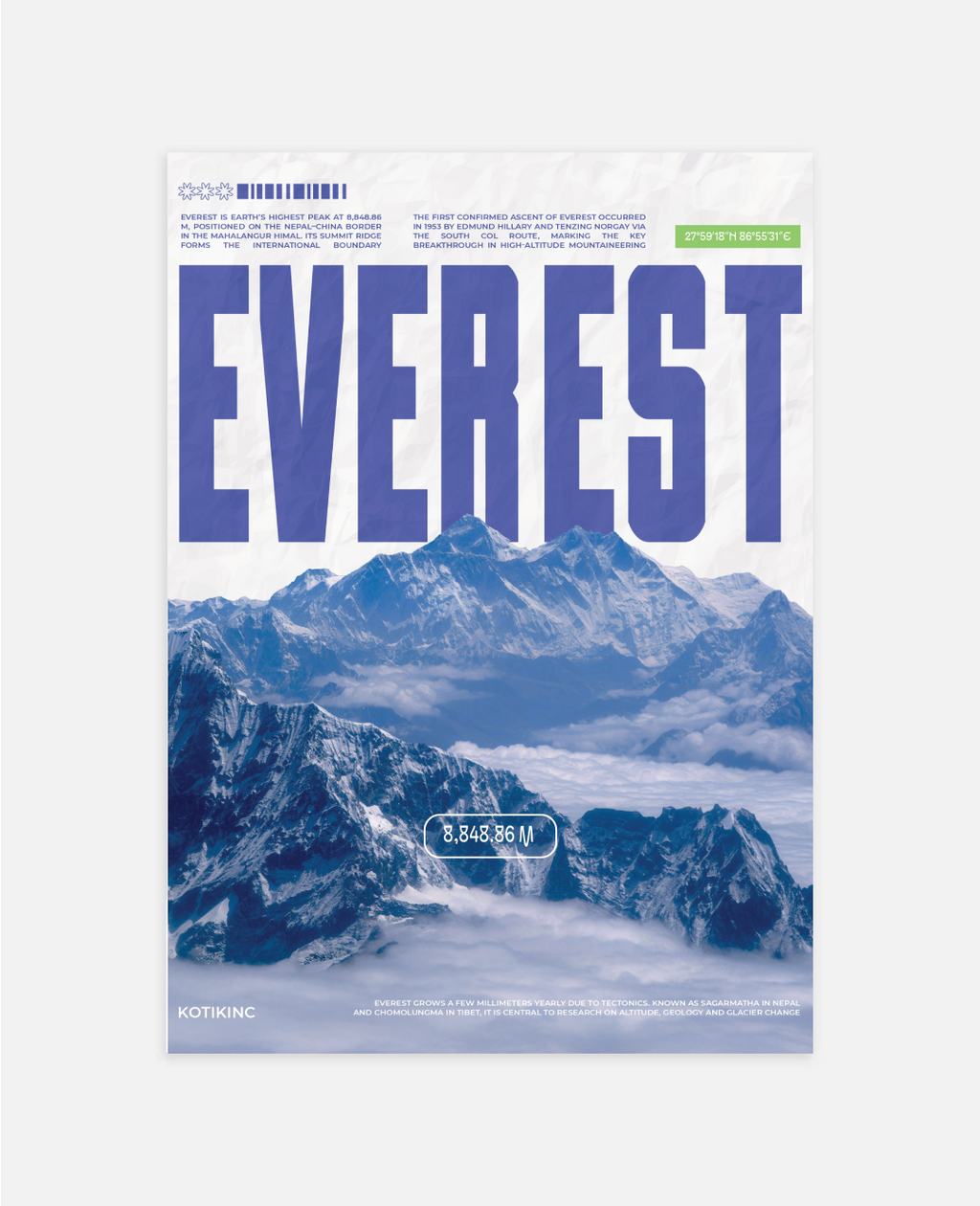 Everest mountain art print wall art poster | KOTIKINC