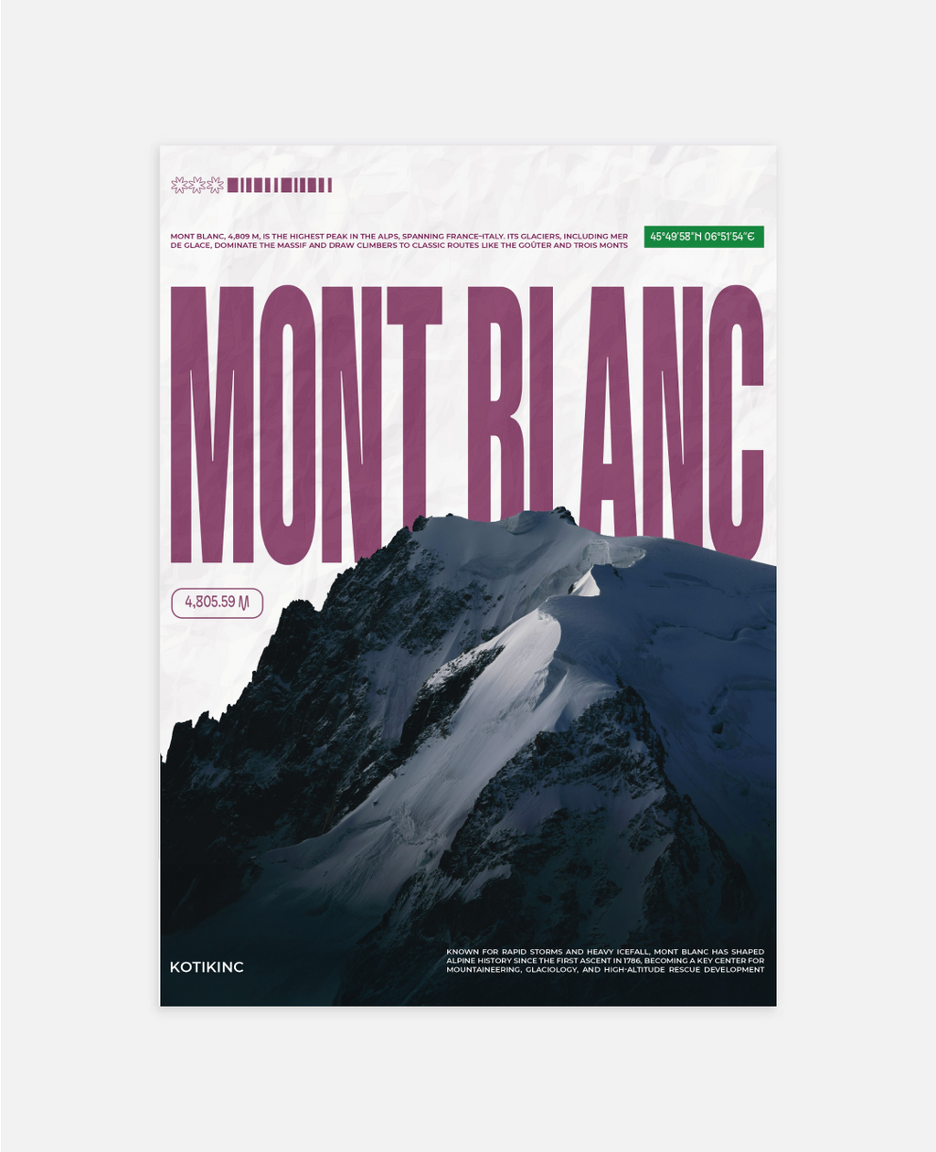 Mont Blanc mountain art print wall art poster | KOTIKINC