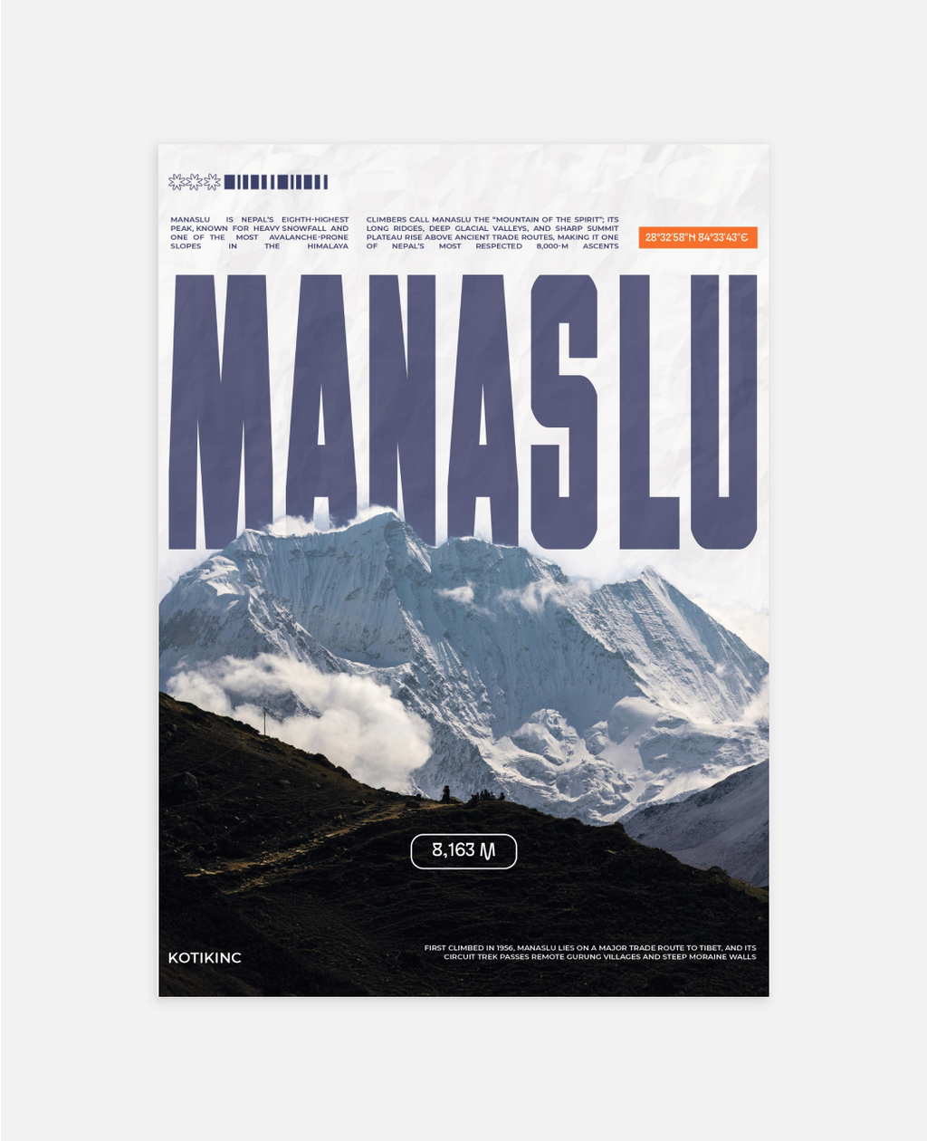 Manaslu mountain art print wall art poster | KOTIKINC